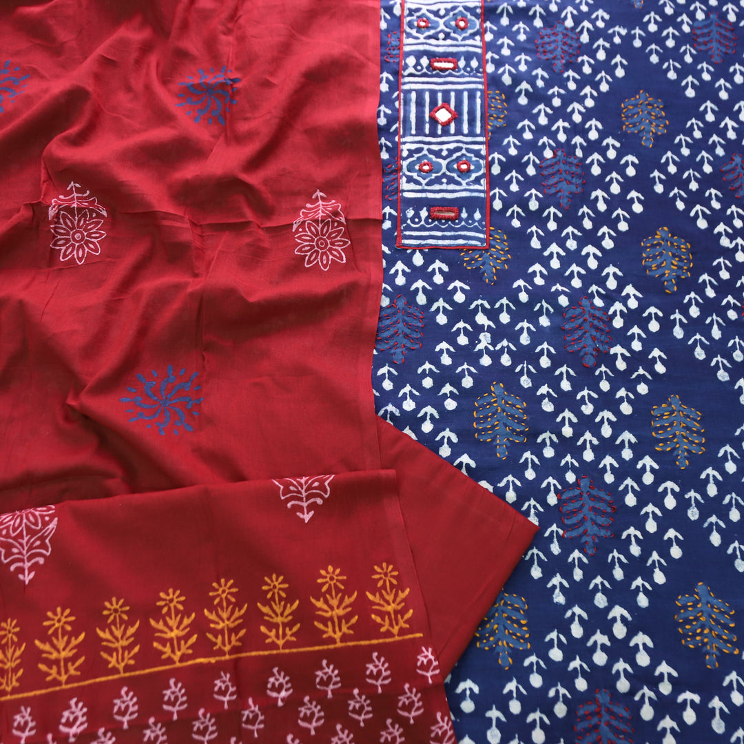 Ishika Denim Blue Kutch Mirror Dabu Printed Cotton Set