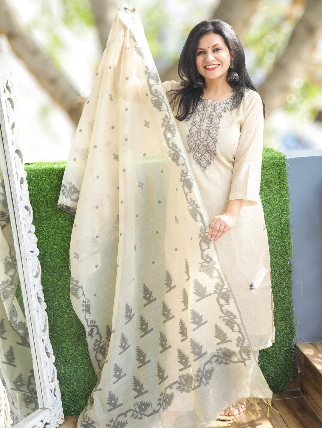 Bhanu Hazel Hand Embroidery Mul Chanderi 3 Piece Set