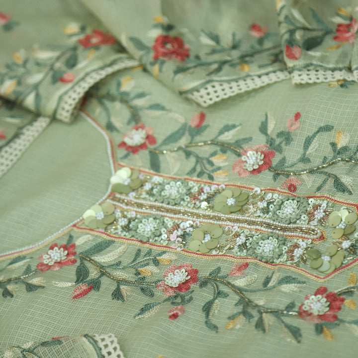 Swamini Fern Green Aari Thread with Embellish Work Kota Doriya Suit Set