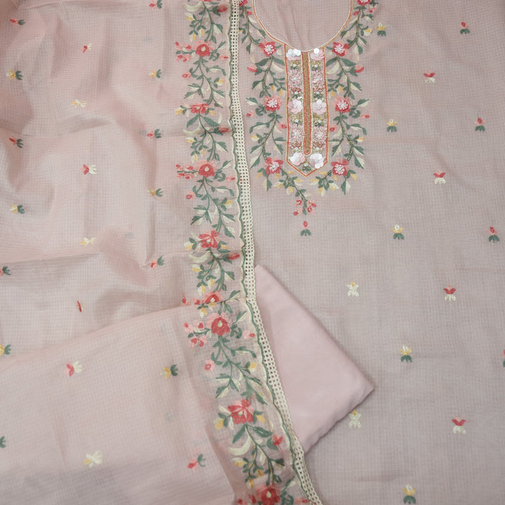 Swamini Light Mauve Pink Aari Thread with Embellish Work Kota Doriya Suit Set