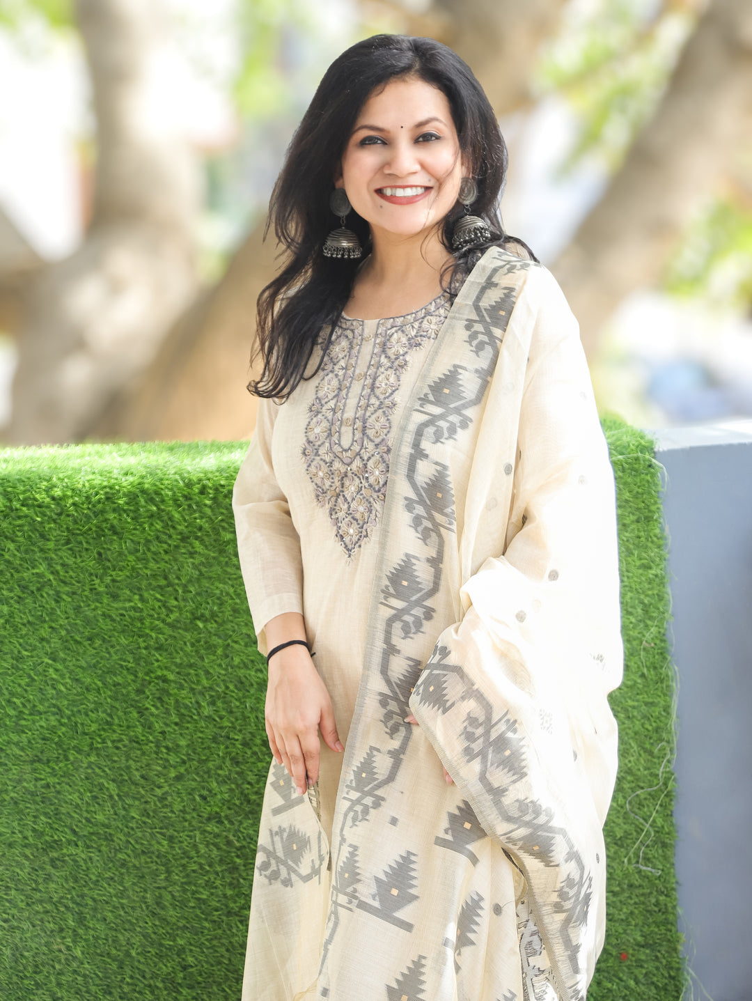 Bhanu Hazel Hand Embroidery Mul Chanderi 3 Piece Set