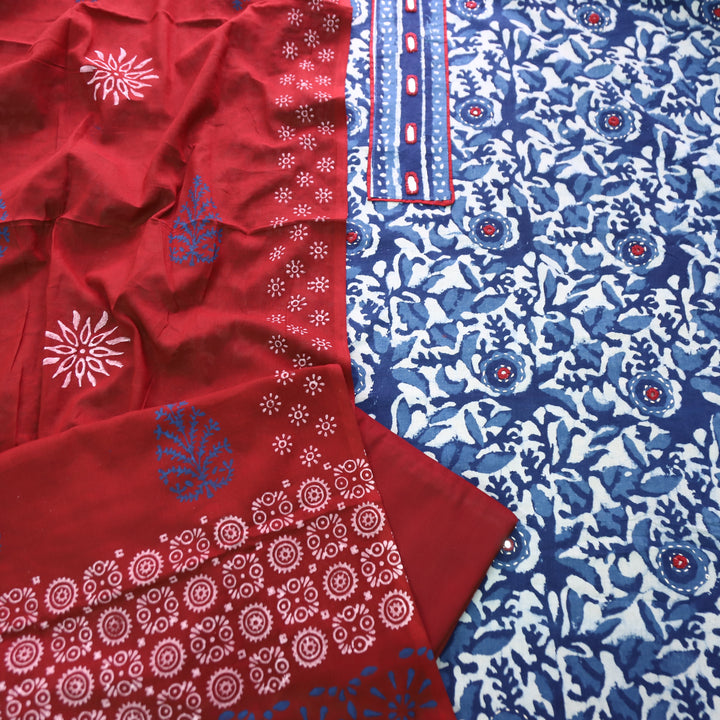 Ishika Iced Blue Kutch Mirror Dabu Printed Cotton Set