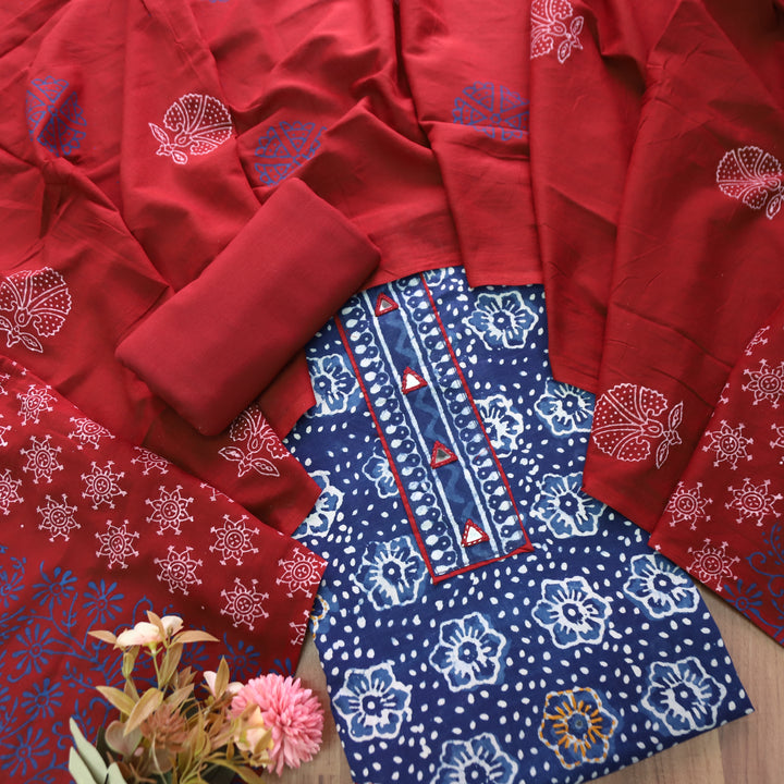 Ishika Deep Blue Kutch Mirror Dabu Printed Cotton Set