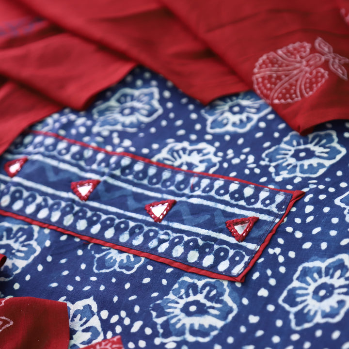 Ishika Deep Blue Kutch Mirror Dabu Printed Cotton Set