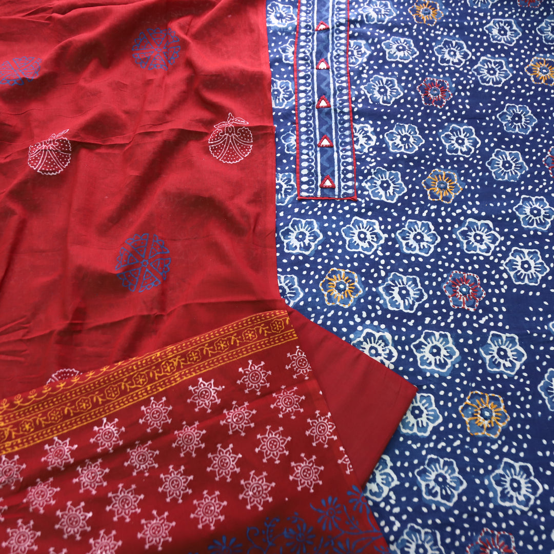 Ishika Deep Blue Kutch Mirror Dabu Printed Cotton Set