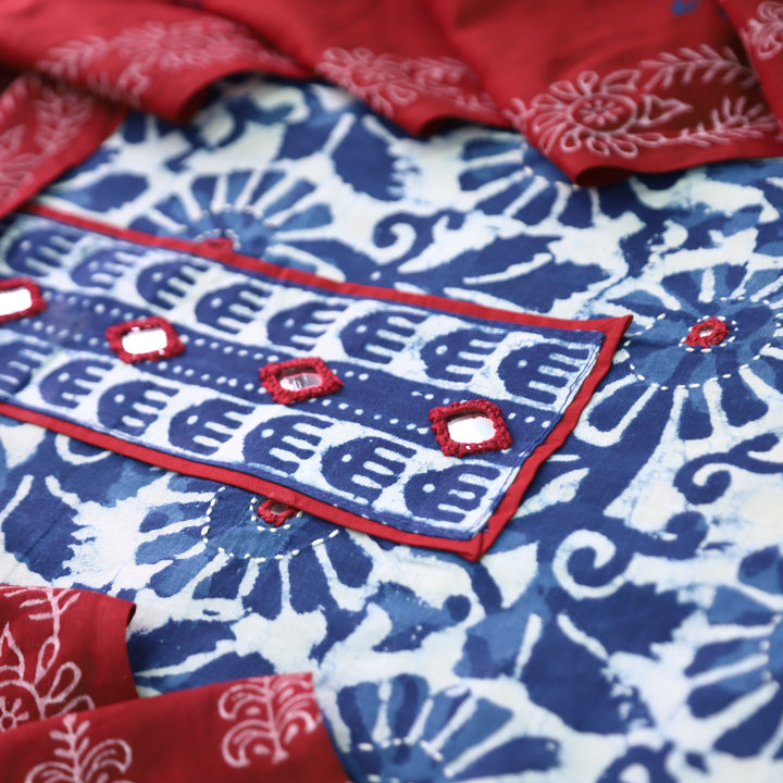 Ishika Stone Blue Kutch Mirror Dabu Printed Cotton Set