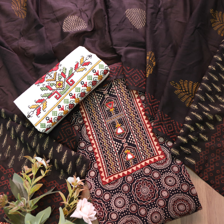 Rushali Balix Black Kutch Patch Work Ajrakh Print Cotton Set