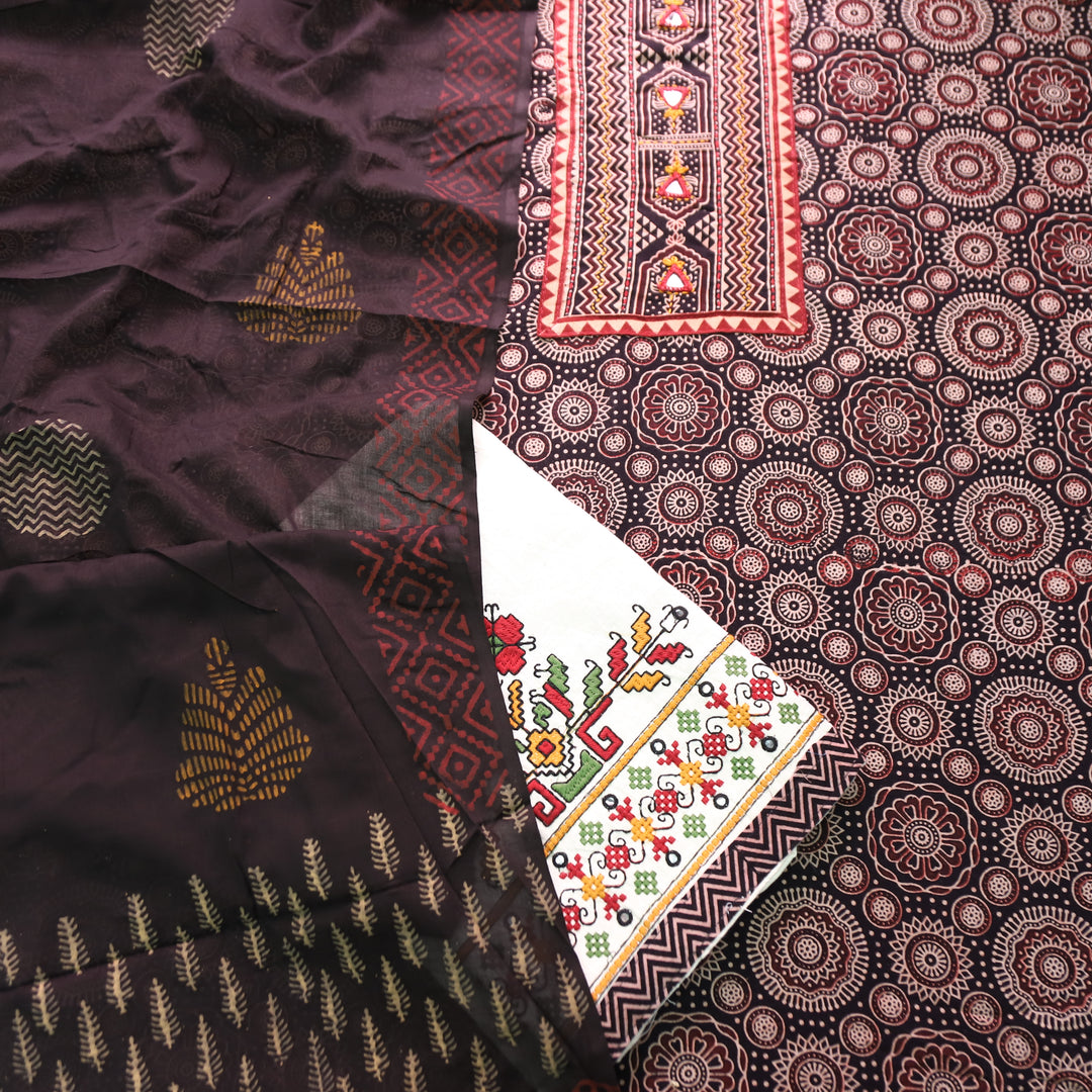 Rushali Balix Black Kutch Patch Work Ajrakh Print Cotton Set