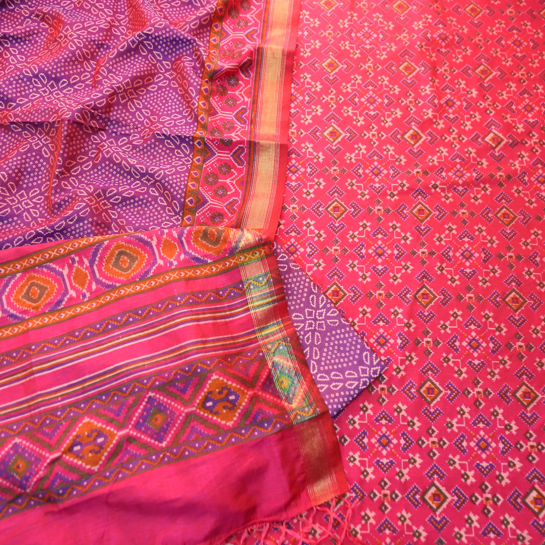 Bahana Magenta Pink All Over Patola Shadow Printed Work Muslin Set