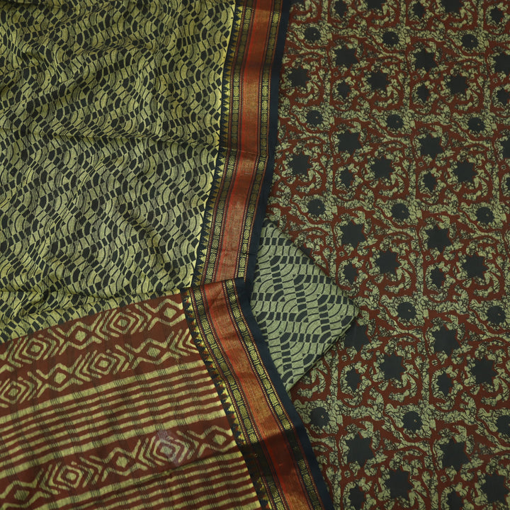 जीनत Dark Red Floral Printed Mangalgiri Hem Work Cotton Suit Set