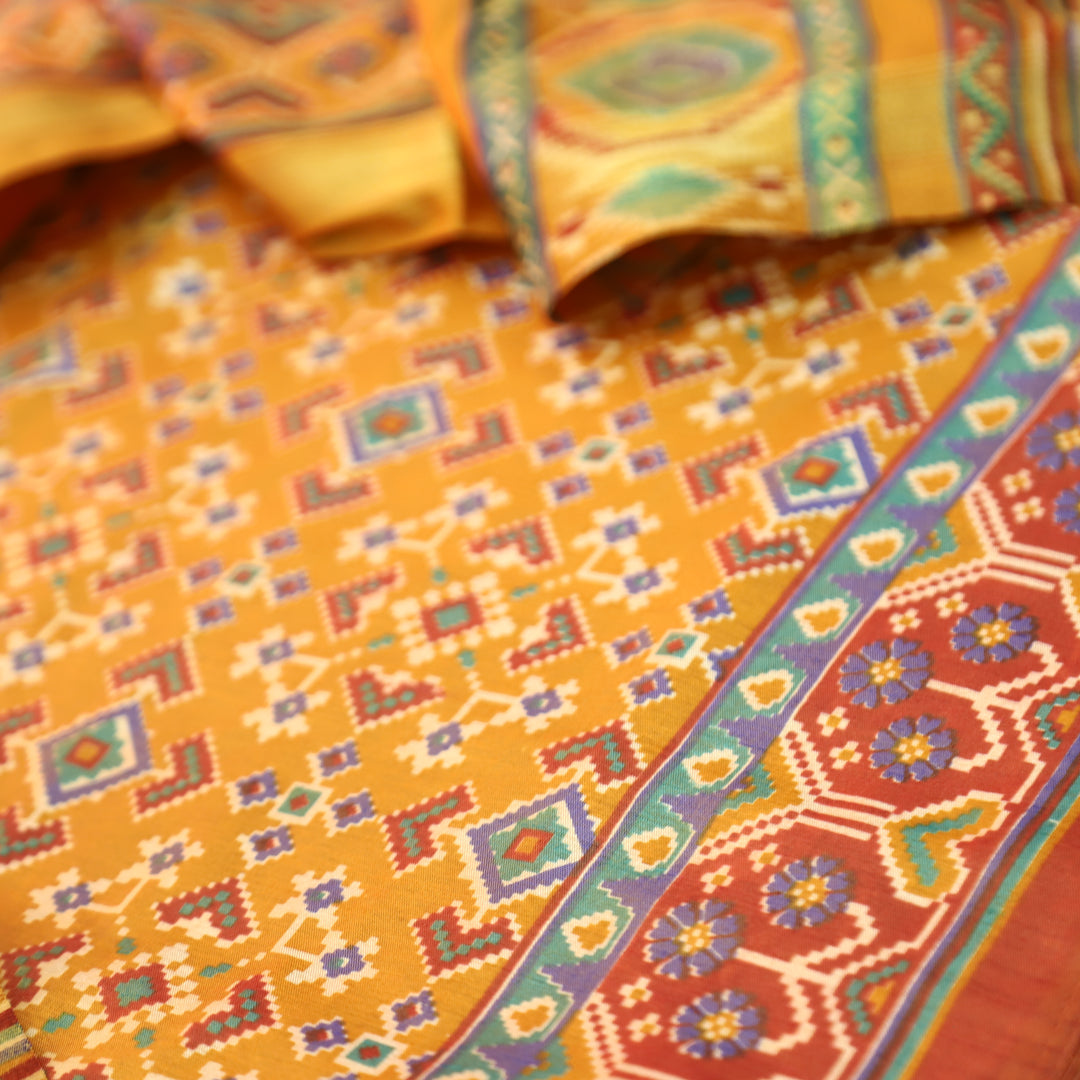 Bahana Dijon Yellow All Over Patola Shadow Printed Work Muslin Set