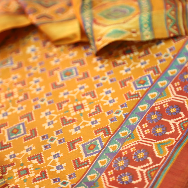 Bahana Dijon Yellow All Over Patola Shadow Printed Work Muslin Set