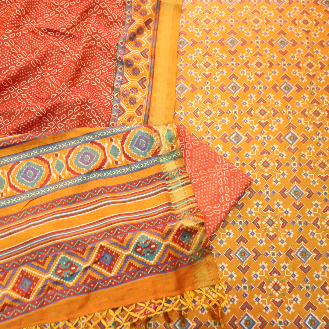 Bahana Dijon Yellow All Over Patola Shadow Printed Work Muslin Set