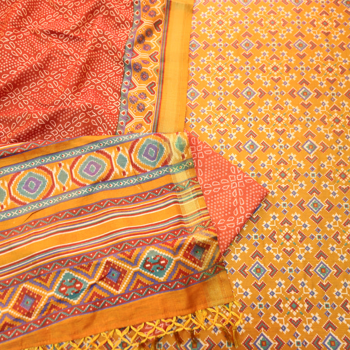 Bahana Dijon Yellow All Over Patola Shadow Printed Work Muslin Set