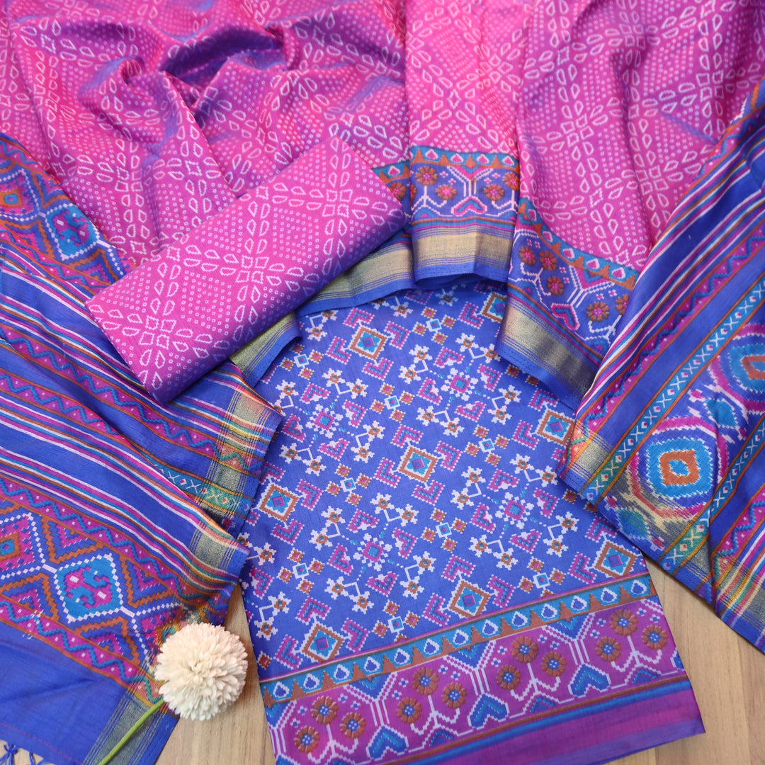 Bahana Royal Blue All Over Patola Shadow Printed Work Muslin Set