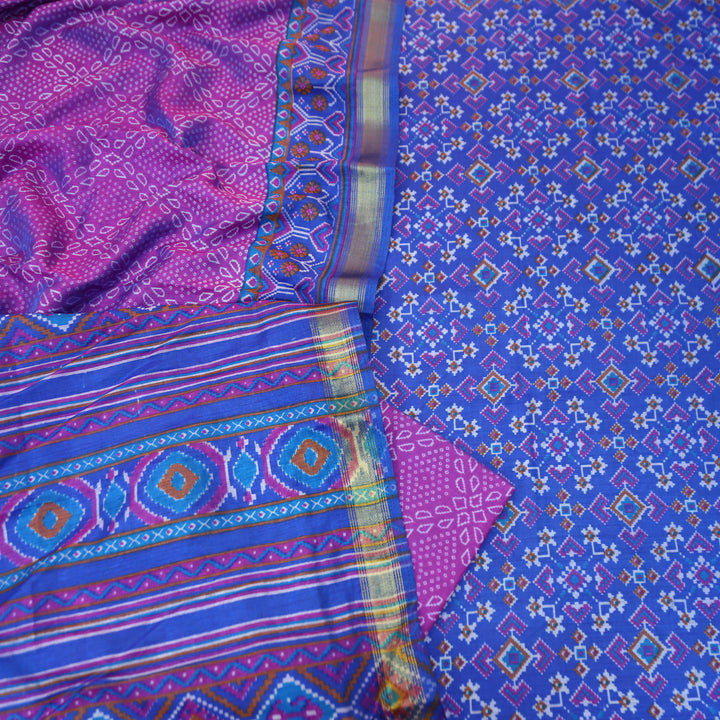 Bahana Royal Blue All Over Patola Shadow Printed Work Muslin Set