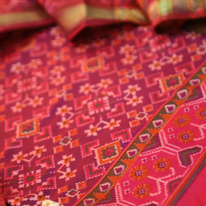 Bahana Deep Purple All Over Patola Shadow Printed Work Muslin Set