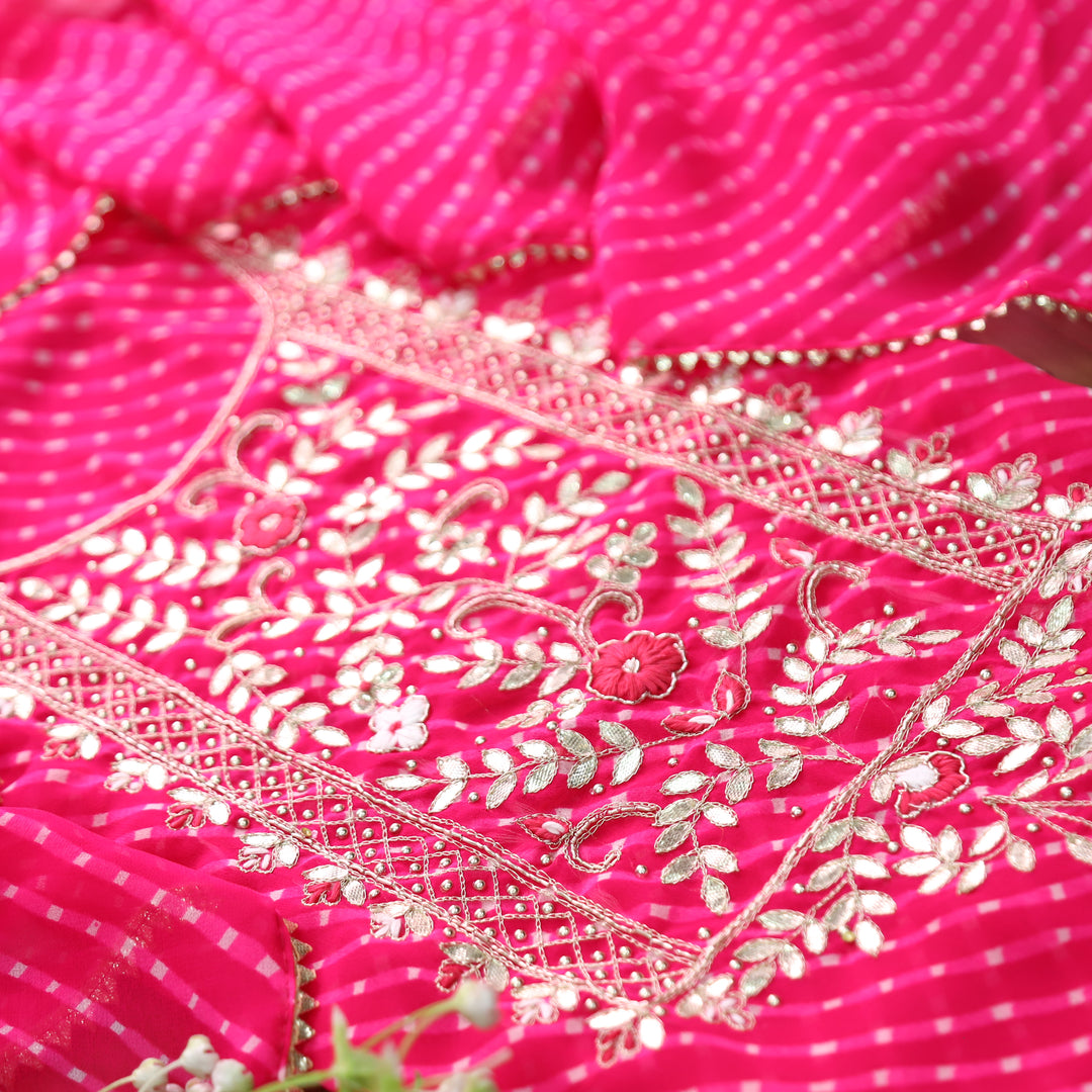 Mourya Rani Pink Embellished Work Leheriya Georgette Set