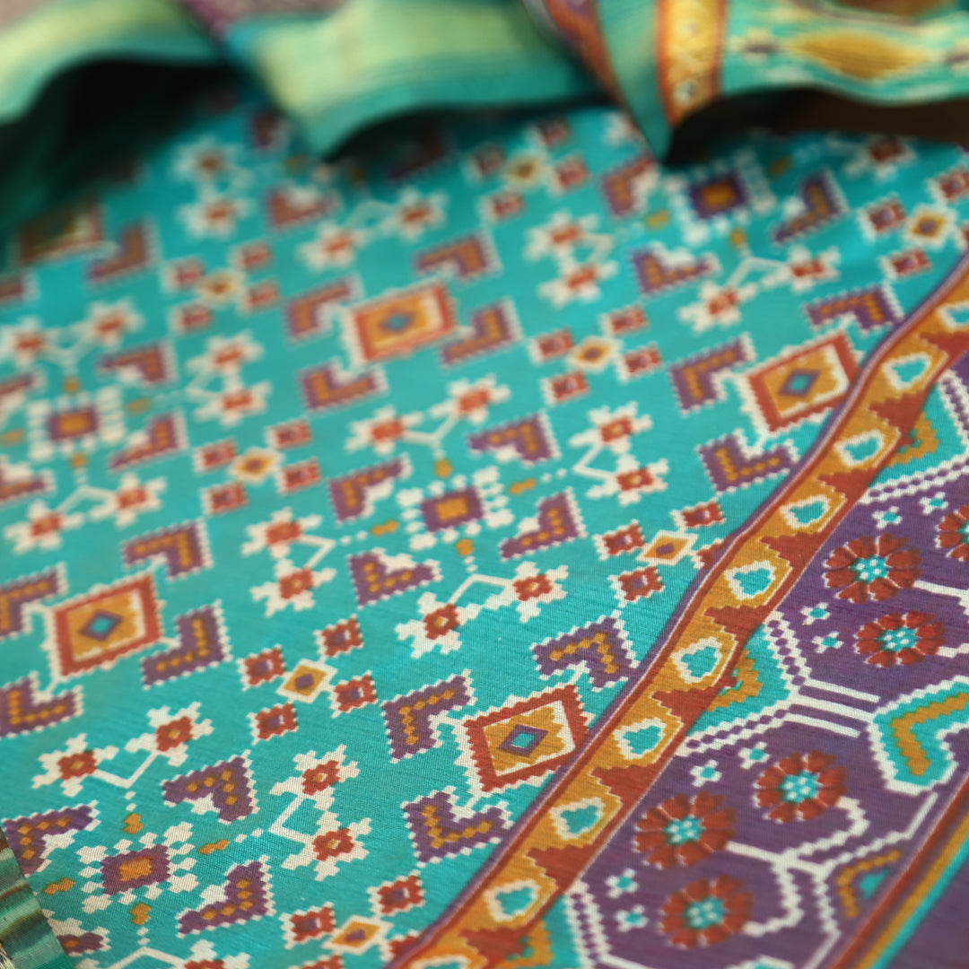 Bahana Aqua Teal All Over Patola Shadow Printed Work Muslin Set