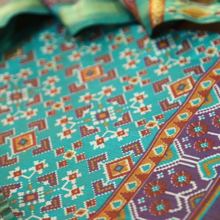 Bahana Aqua Teal All Over Patola Shadow Printed Work Muslin Set