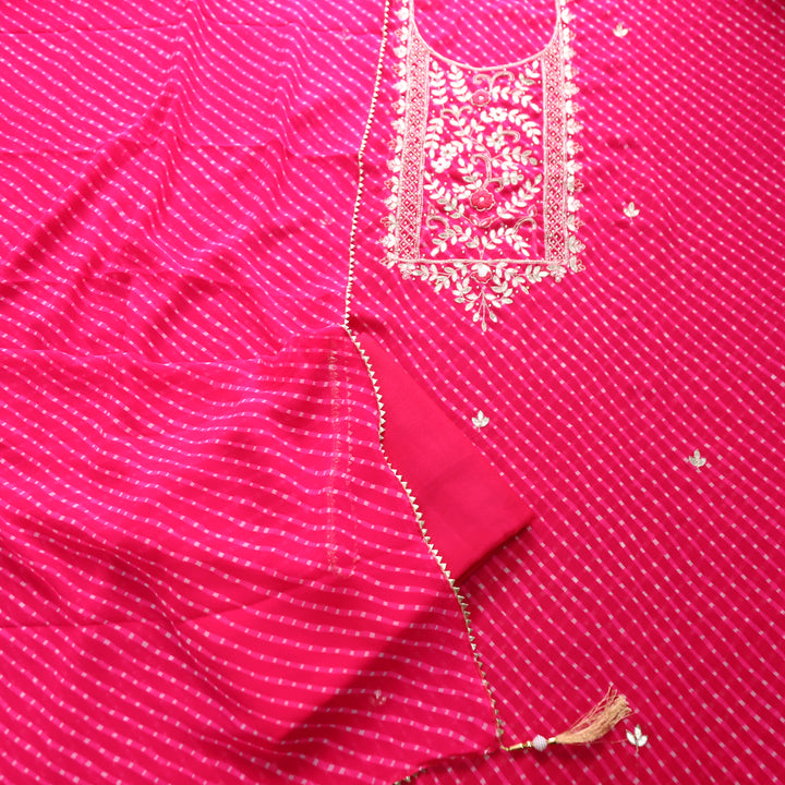 Mourya Rani Pink Embellished Work Leheriya Georgette Set