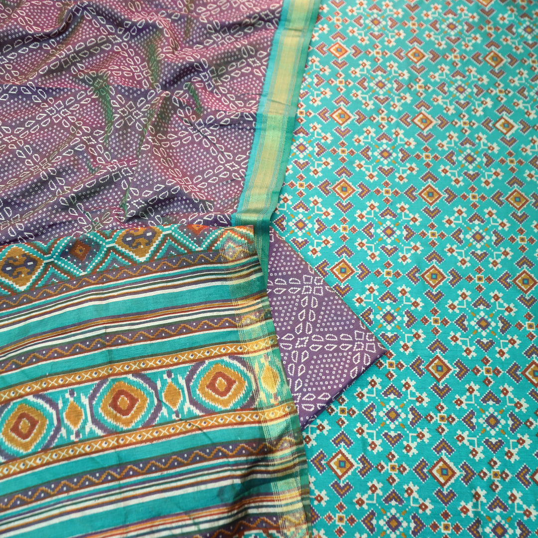 Bahana Aqua Teal All Over Patola Shadow Printed Work Muslin Set