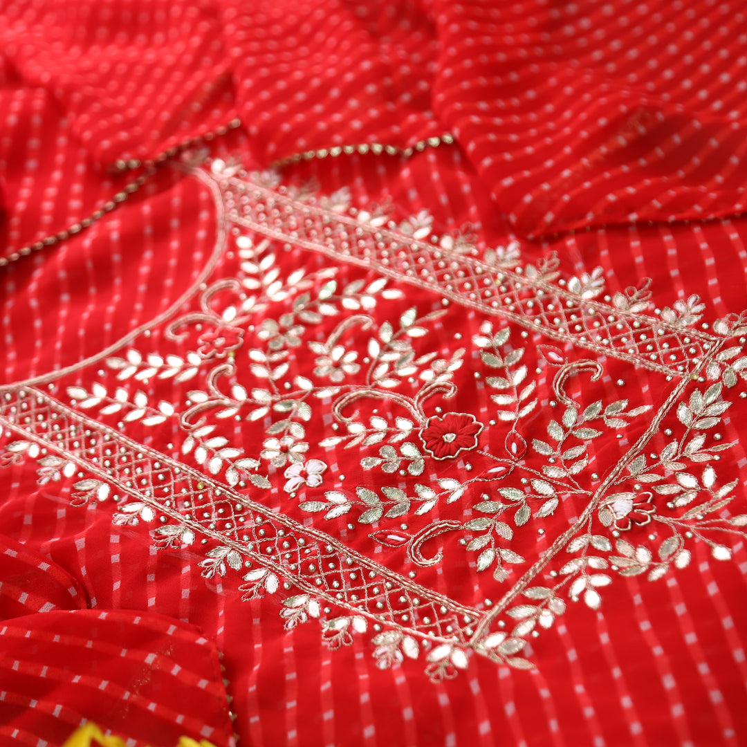Mourya Rani Red Embellished Work Leheriya Georgette Set