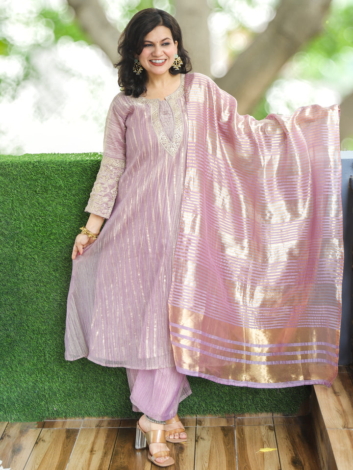 Esha Tulip Lavender Zari work Crush Tissue 3 Piece Set