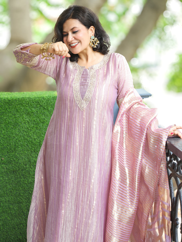 Esha Tulip Lavender Zari work Crush Tissue 3 Piece Set