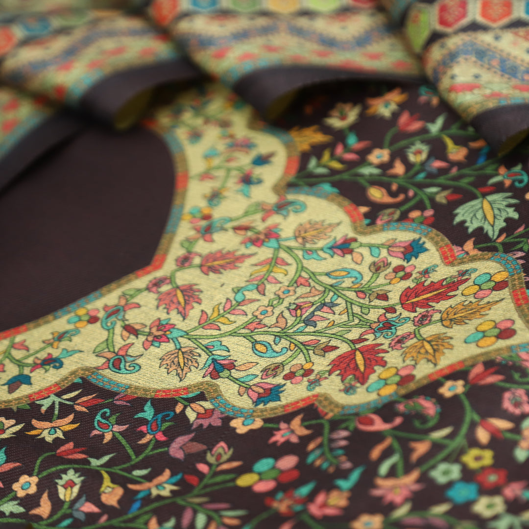 सिन्दूरी Chocolate Brown Digital Kashmiri Printed Semi Pashmina Winter Suit Set