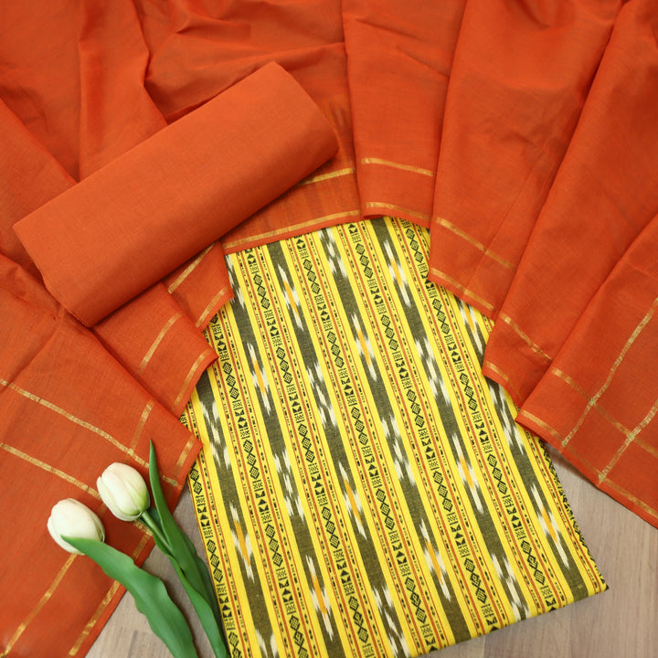 Droupadi Canary Yellow All Over Thread and Sambhalpuri Ikkat Style Weaved Cotton Set