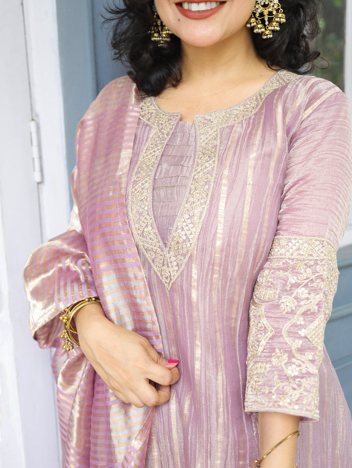 Esha Tulip Lavender Zari work Crush Tissue 3 Piece Set