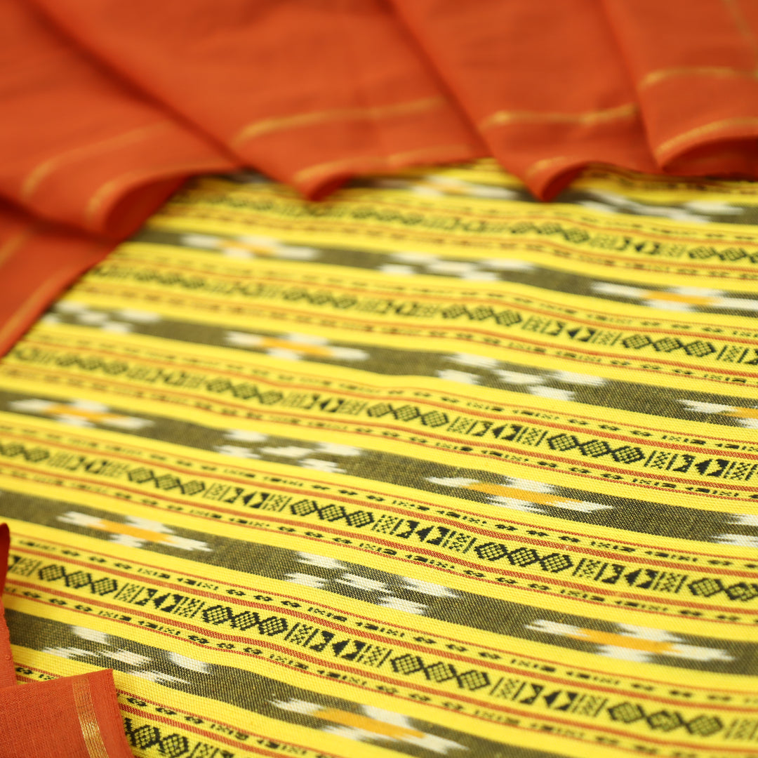 Droupadi Canary Yellow All Over Thread and Sambhalpuri Ikkat Style Weaved Cotton Set