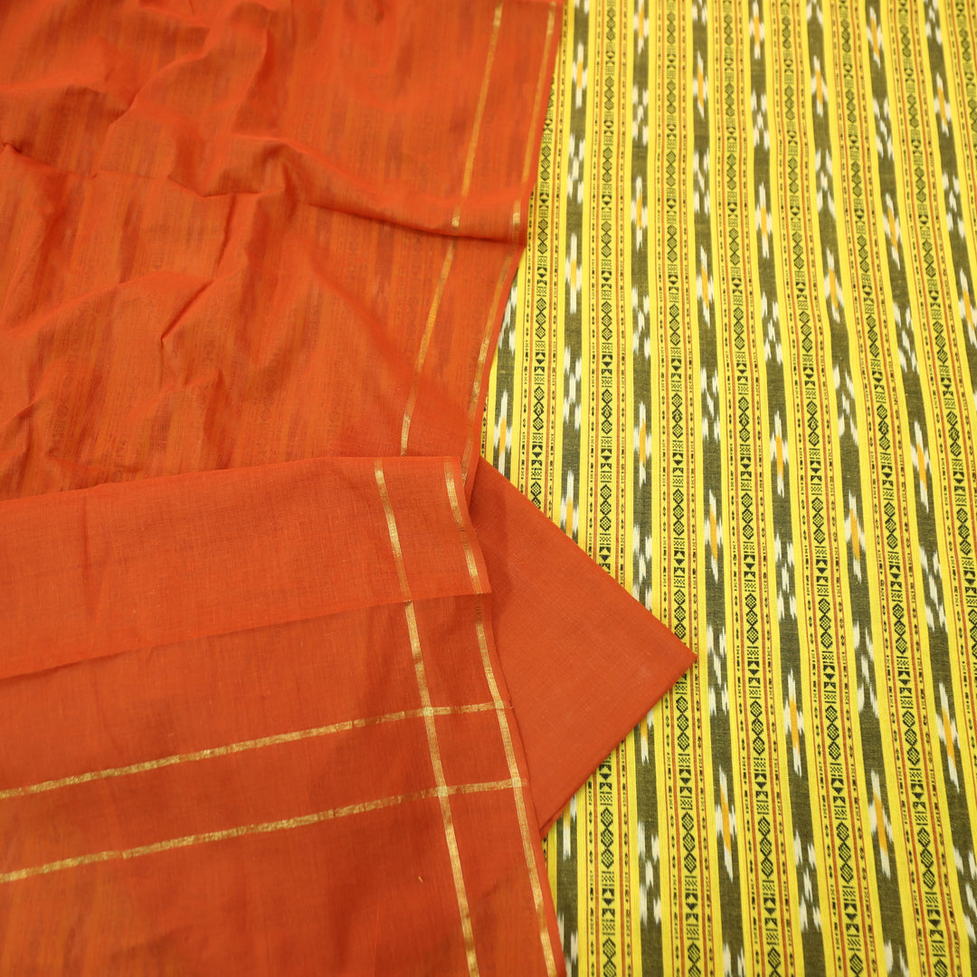 Droupadi Canary Yellow All Over Thread and Sambhalpuri Ikkat Style Weaved Cotton Set