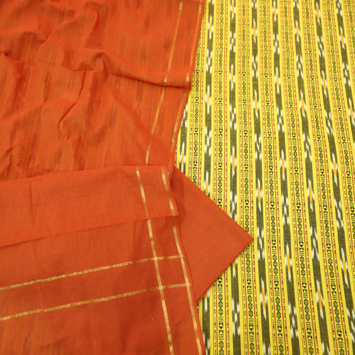 Droupadi Canary Yellow All Over Thread and Sambhalpuri Ikkat Style Weaved Cotton Set