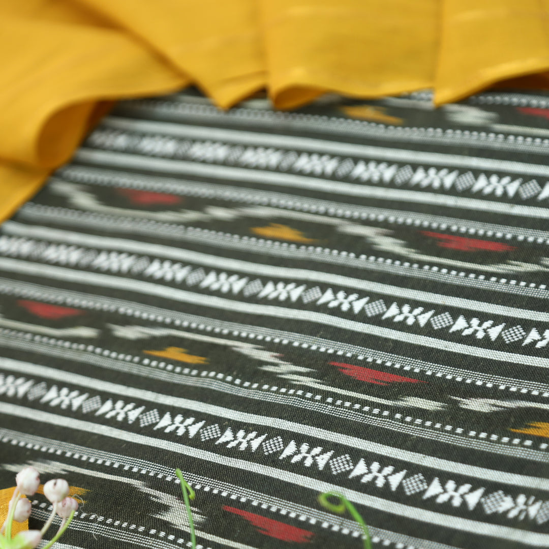 Droupadi Faded Black All Over Thread and Ikkat Style Weaved South Cotton Set