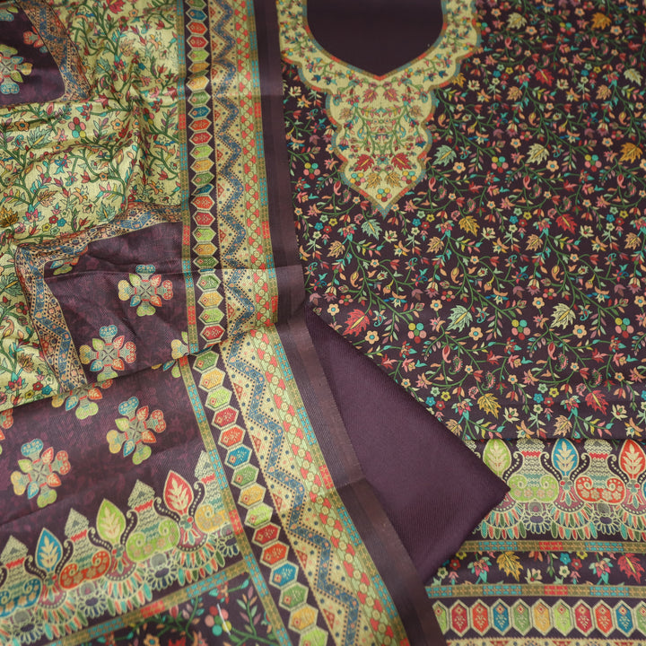 सिन्दूरी Raisin Purple Digital Kashmiri Printed Semi Pashmina Winter Suit Set