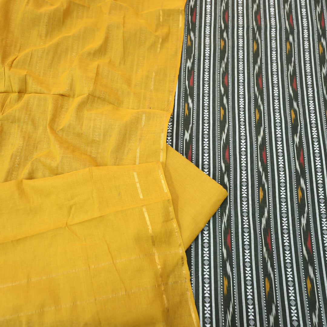 Droupadi Faded Black All Over Thread and Ikkat Style Weaved South Cotton Set