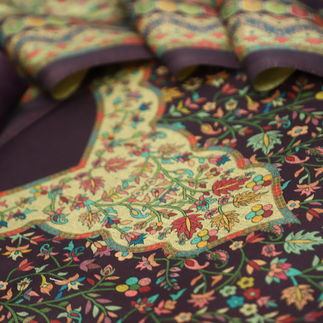 सिन्दूरी Raisin Purple Digital Kashmiri Printed Semi Pashmina Winter Suit Set