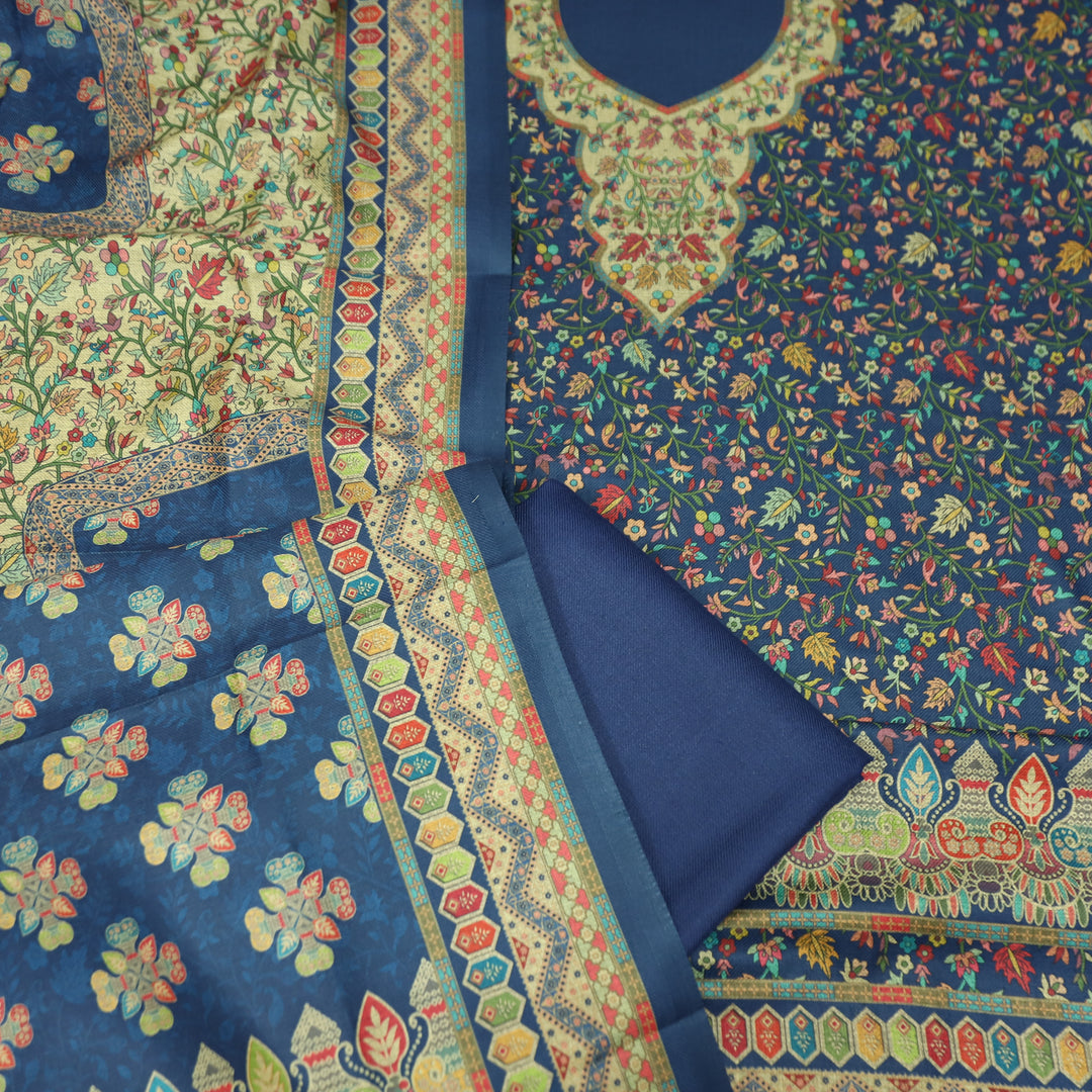 सिन्दूरी Royal Blue Digital Kashmiri Printed Semi Pashmina Winter Suit Set
