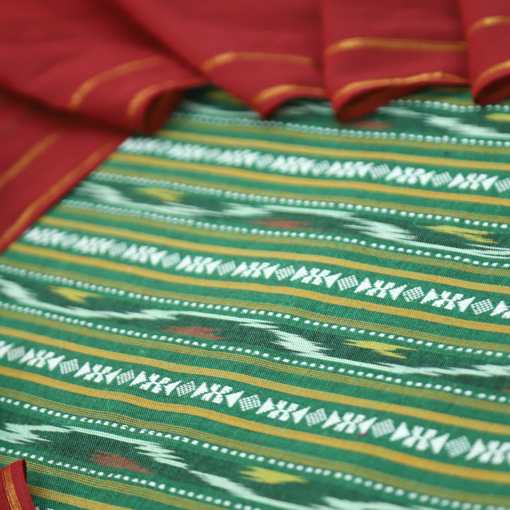 Droupadi Mohito Green All Over Thread and Sambhalpuri Ikkat Style Weaved Cotton Set
