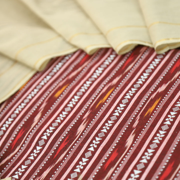 Droupadi Maroon Wine All Over Thread and Ikkat Style Weaved South Cotton Set