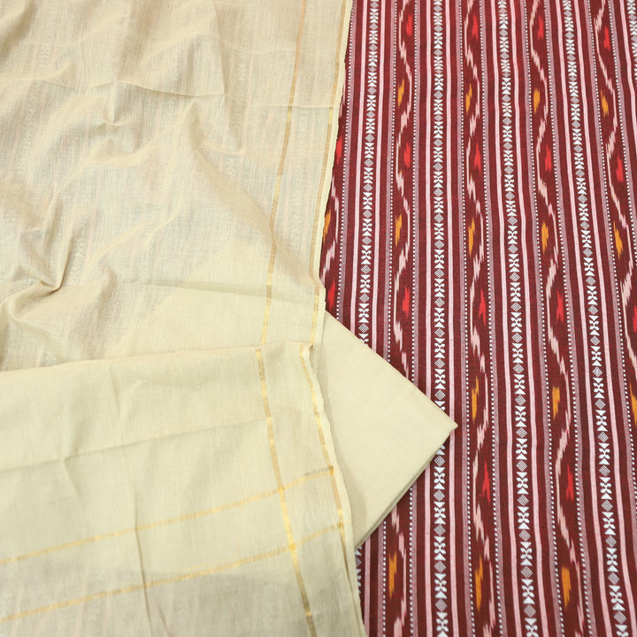 Droupadi Maroon Wine All Over Thread and Ikkat Style Weaved South Cotton Set