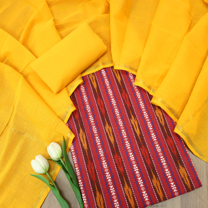 Droupadi Magenta Pink All Over Thread and Ikkat Style Weaved South Cotton Set