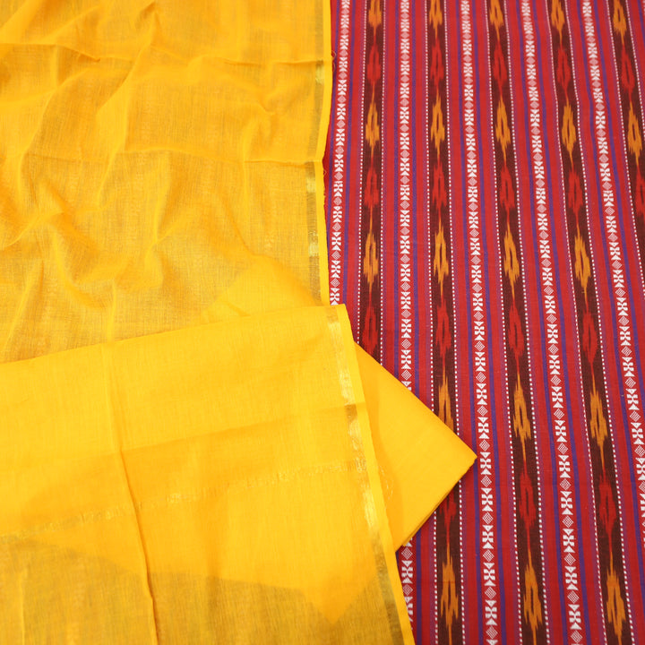 Droupadi Magenta Pink All Over Thread and Ikkat Style Weaved South Cotton Set