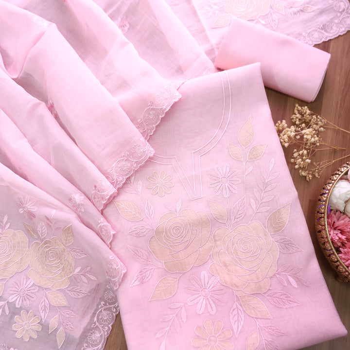 Maria Candy Pink Embroidery and Zari Mul Chanderi Set