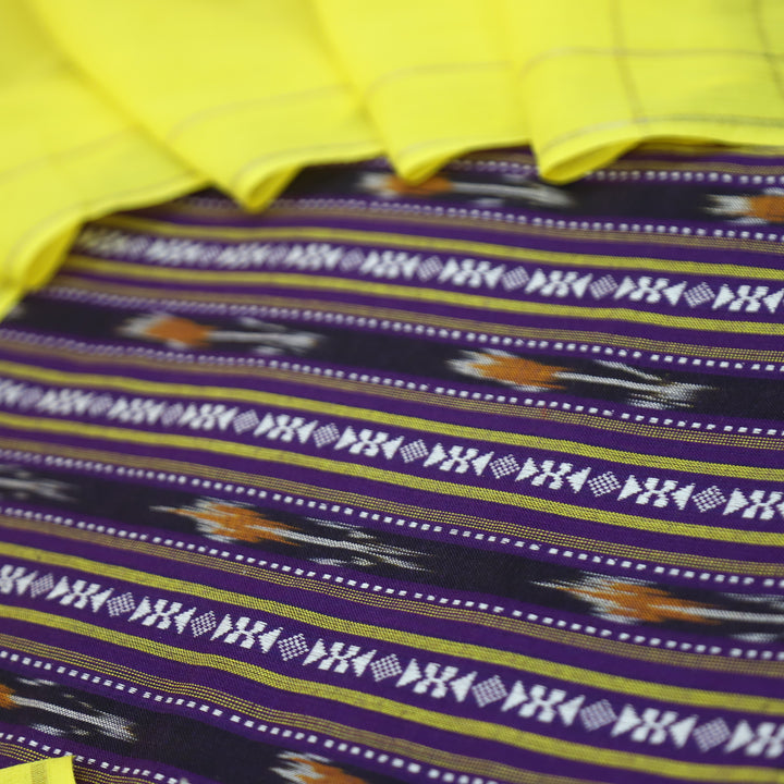 Droupadi Indigo Purple All Over Thread and Ikkat Style Weaved South Cotton Set