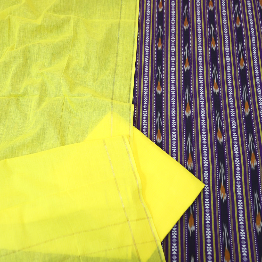 Droupadi Indigo Purple All Over Thread and Ikkat Style Weaved South Cotton Set