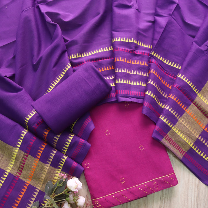 Madhubala Orchid Purple All Over Thread Weaved Handloom Cotton Suit Set-D2