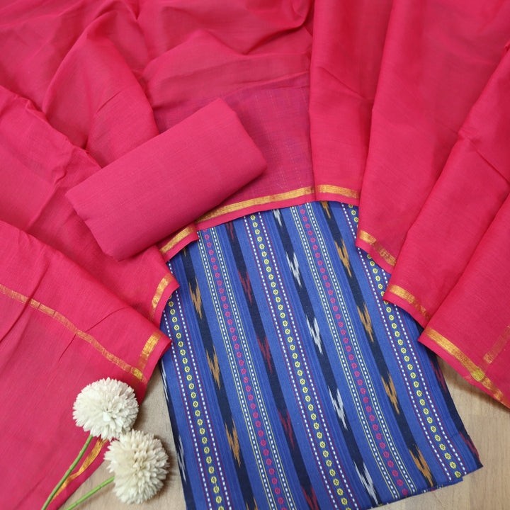 Droupadi Sapphire Blue All Over Thread and Sambhalpuri Ikkat Style Weaved Cotton Set
